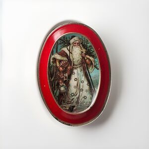 Antique Victorian Santa Claus Christmas Serving Tin Plate Tray Platter Holiday
